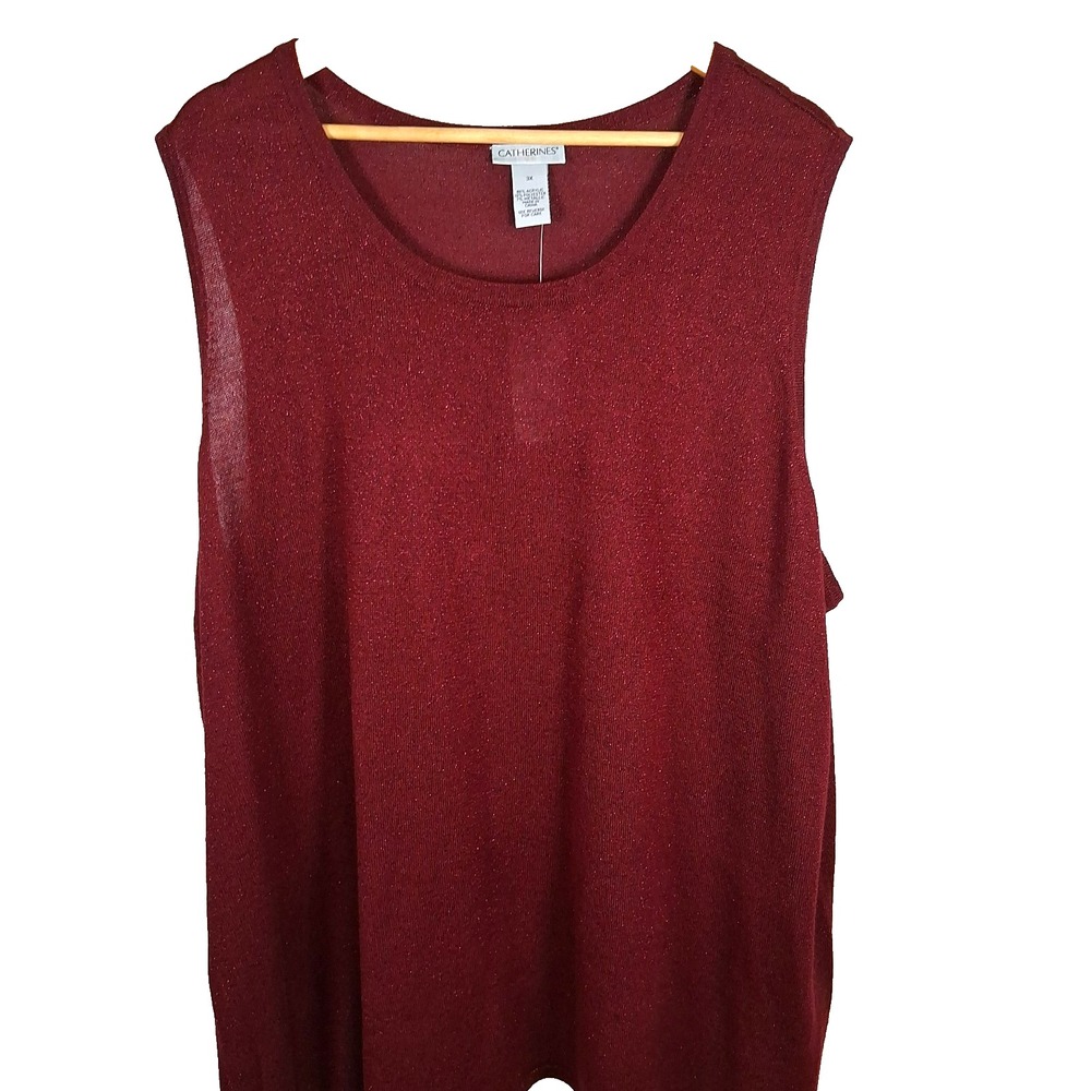 Catherines Red Sparkle‎ Sleeveless Tank Plus Sz 3X Holiday Event Gala Party New